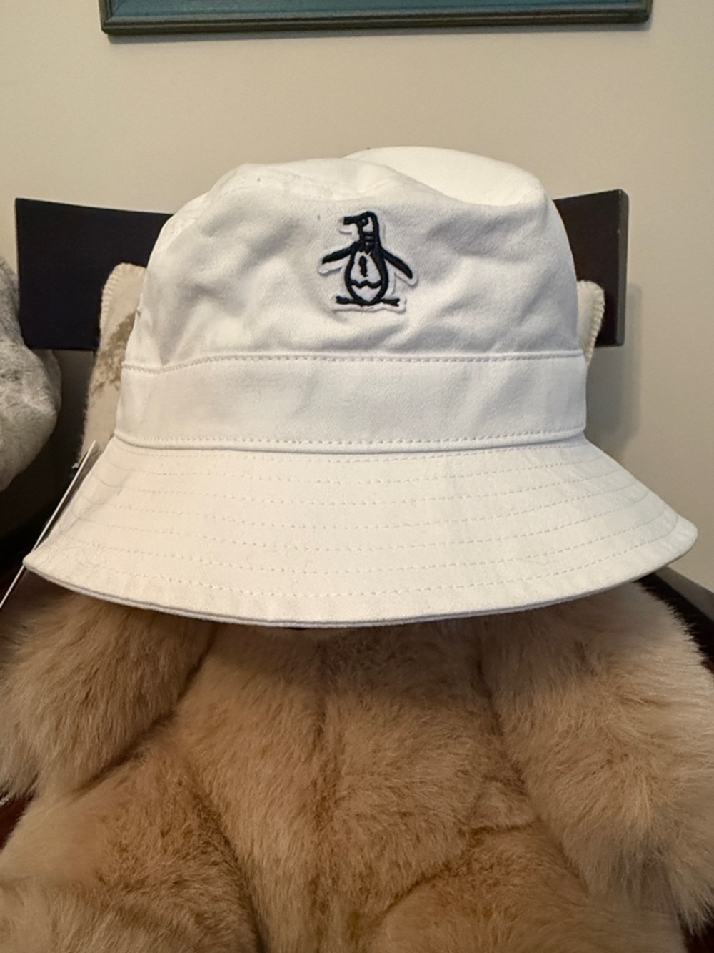 Original Penguin White Bucket Hat with Navy Embroidered Logo